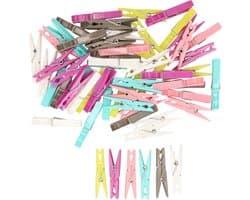 Wasknijpers set - 50 stuks - gekleurd - kunststof - 7 cm - was ophangen — afbeelding 1