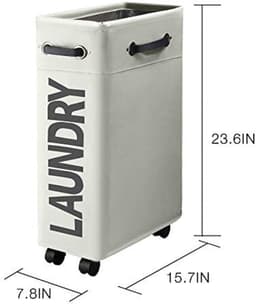 Wasmand met Wieltjes 45L Extra Smal Inklapbare Wasmand met Wielen Opvouwbare Dunne Wasmand met Handvat Praktische Opbergboxvoor Slaapkamers en Wasruimte (Gebroken Wit o2) — thumbnail 3