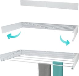 Wanddroogrek XL - Inklapbaar Muur Wasrek - 6m Drooglengte met Boormal - Hangend en Uitklapbaar — thumbnail 1