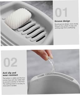 Wasbord - Mini-Handwasbord - Ondergoed Washboard - Washboard Voor Kinderen - Antislip - Huishoudelijk Gebruik Voor Studenten - Gebruikt Om Kleding En Kleine Artikelen - Met De Hand Te Wassen - Perfect Voor Kleding En Sokken Wassen - Kunststof - Grijs — thumbnail 4