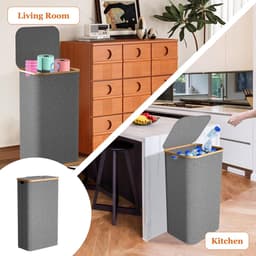 Mrs. Jones Wasmand met deksel 70 liter smalle wasbox met bamboe handvat en binnenzak opvouwbare wasbox-wassorteerder voor bijkeuken yoga-organizer donkergrijs. . — thumbnail 4
