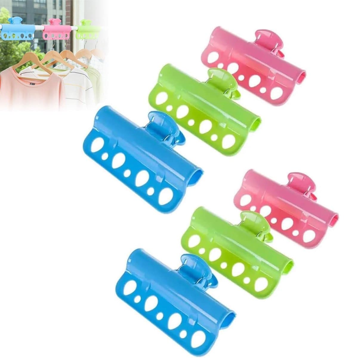 Wasknijpers - 6 Stuks - Wasrek - Knijpers - Wasgoedknijpers - Stevig - Anti Windknijpers - Handdoek Clips - Was Ophangen/Uithangen Knijpers - Multifunctionele - Poreuze - Outdoor En Vakantie Zomerartikelen - Blauw/Roze/Groen — afbeelding 1