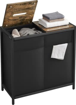 ACAZA Wasmand - Wasmand Met Deksel - 2 Vakken - 120 L - 73 x 33 x 71cm - Bruin en Zwart — thumbnail 4