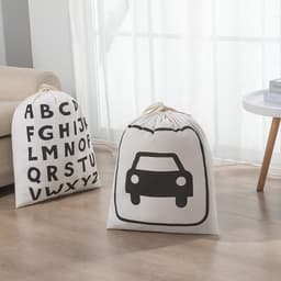 Set van 3 grote Stijlvolle Linnen Opbergzakken met Trekkoord - 80x60 cm - 226 Liter - Alfabet, Wasmachine en Auto Design — thumbnail 3
