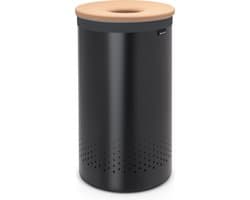 Brabantia Wasmand - met Deksel - 60 l - Matt Black / Kurken deksel