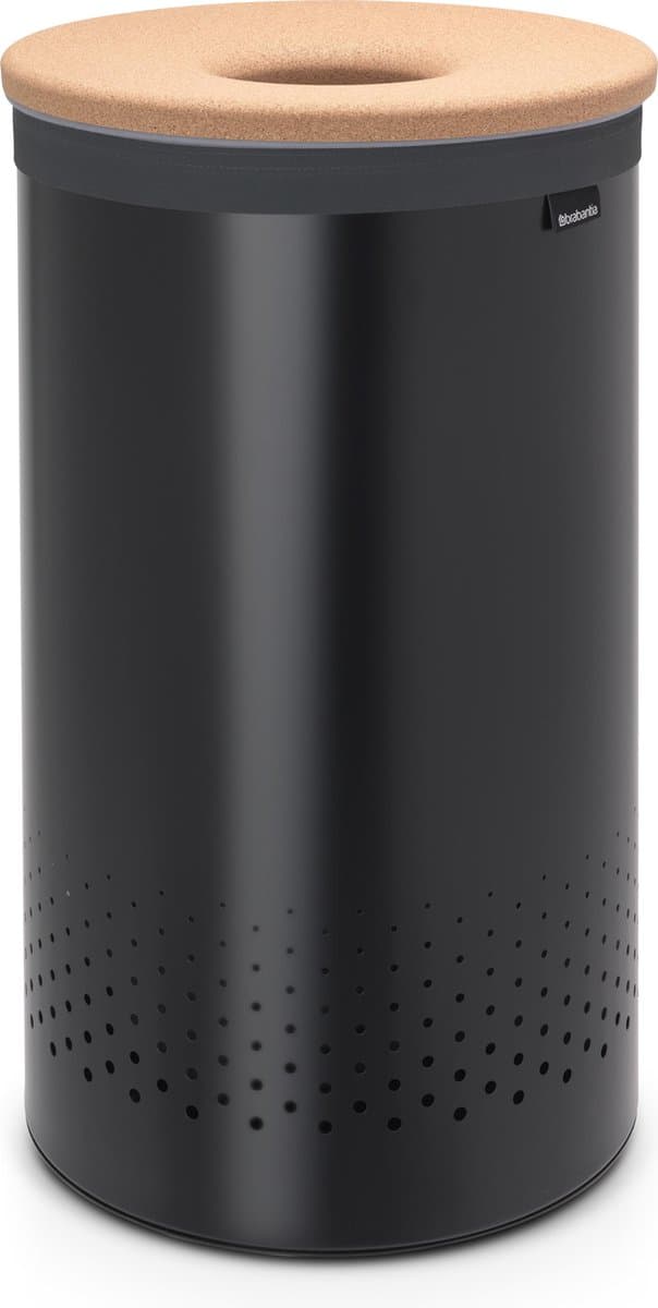 Brabantia Wasmand - met Deksel - 60 l - Matt Black / Kurken deksel — afbeelding 1