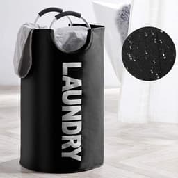Wasmand - Inhoud 81 Liter - Tekst Laundry - Opvouwbaar met Handvat - Grote Wasmand - Kleur Zwart — thumbnail 1