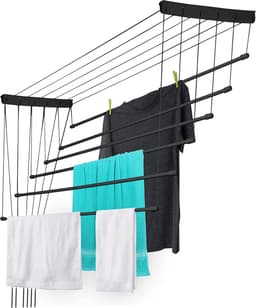 KADAX Plafondwasdroger, wasdroger voor het plafond 6, wanddroger met polyethyleen beklede stalen spijlen, plafonddroger draaglast 12 kg (6x110/zwart) — thumbnail 2