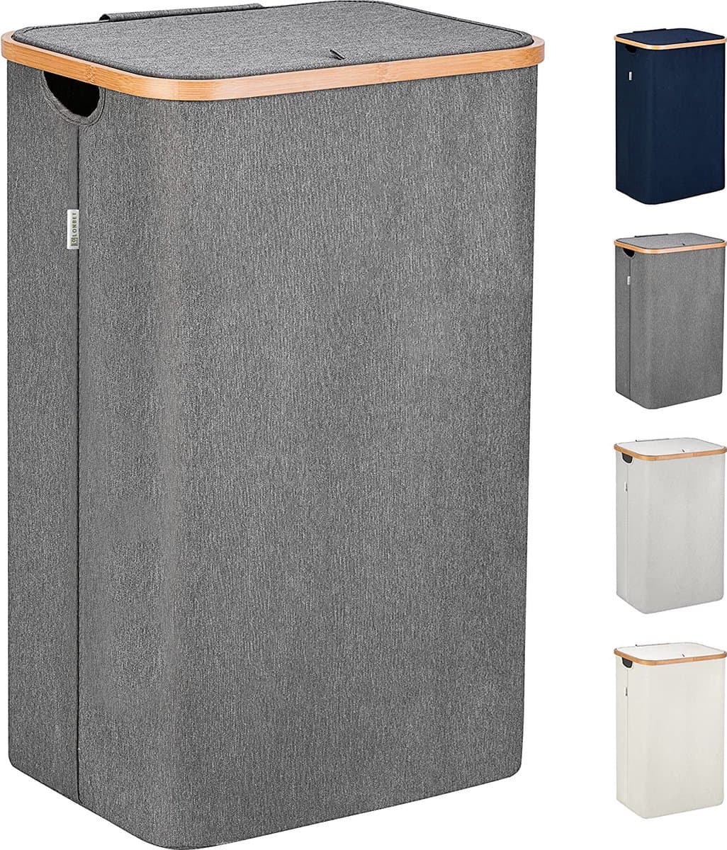 Grijze Wasmand met Deksel en Handgrepen XXL 100 L - Grote Wasmand Wasbak - Laundry Basket with Lid & Handles — afbeelding 1