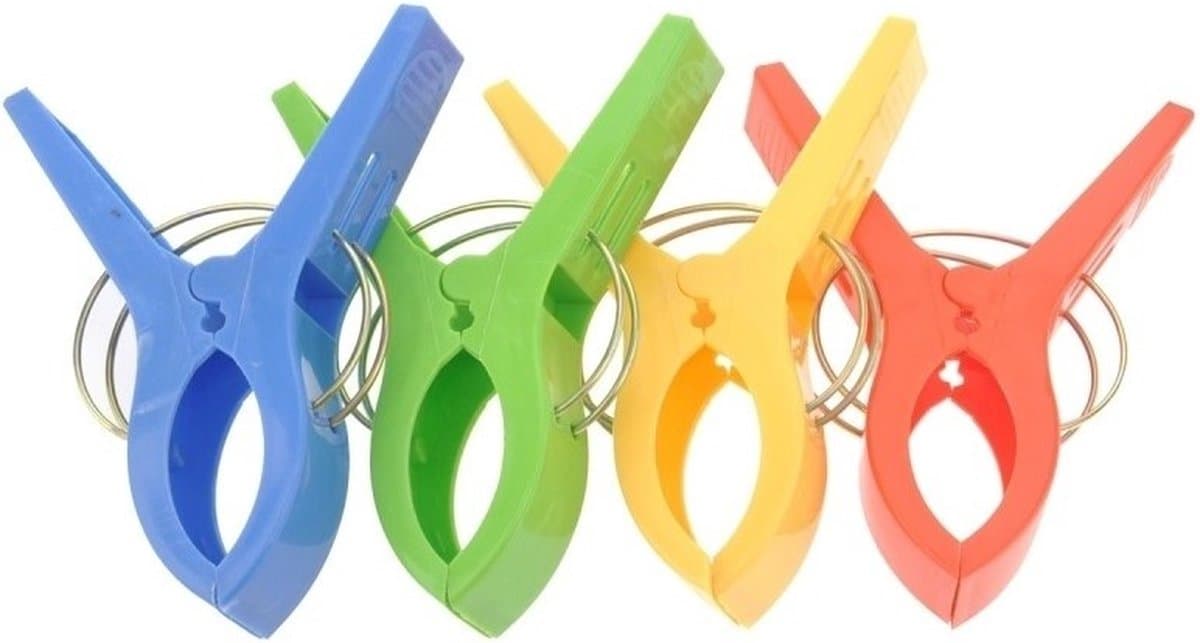 Grote knijpers - 12x stuks - gekleurd - 12 cm - plastic - XL - handdoeken/badlakens knijpers — afbeelding 1