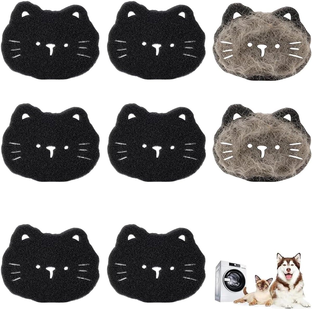 Set van 8 dierenhaarverwijderaars, schattig kattenmotief, herbruikbaar voor wasmachine, verwijdert honden- en - ShopVlot — afbeelding 1