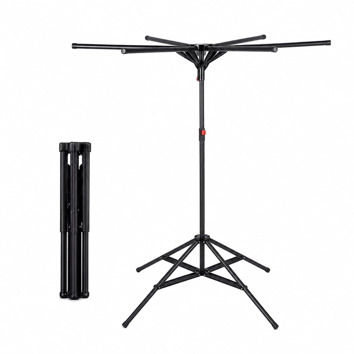 DPLUNIQ Wasrek - Droogrek - Droogmolen - Wasrek Inklapbaar - 6 uittrekbare stangen - Koolstofstaal - Draagvermogen 35-40kg - Zwart — afbeelding 1