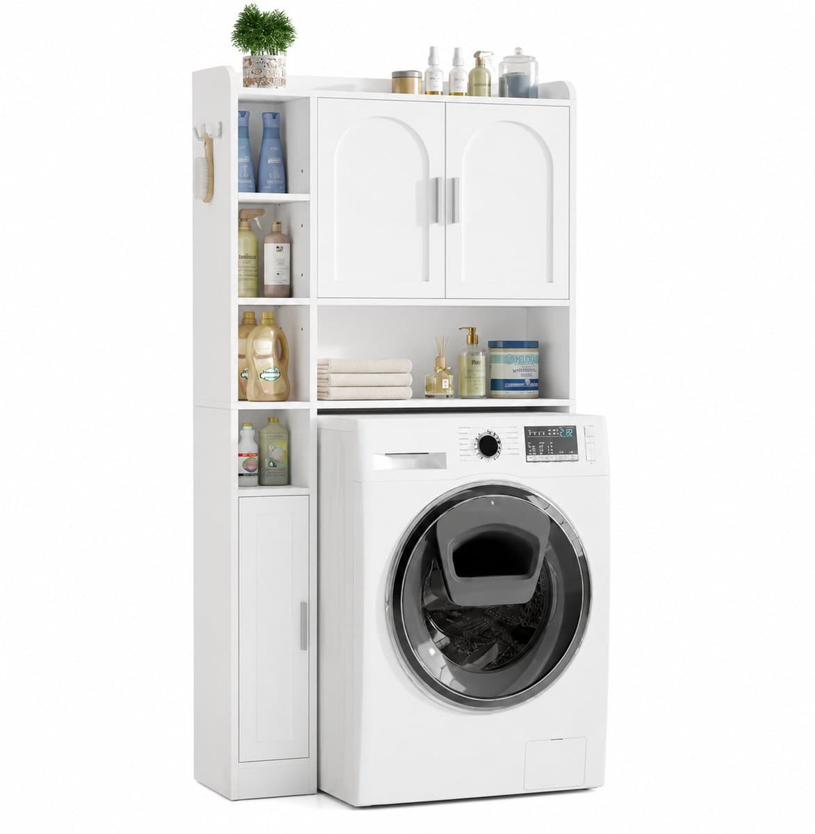 Home & Beyond® Wasmachinekast met 3 Deuren en 5 Open Vakken - Opbergkast voor Boven de Wasmachine - Wit — afbeelding 1
