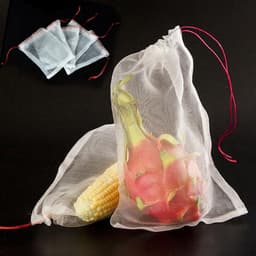 Netzakken voor fruit - Groente zakjes - Fruit bewaren - Met trekkoord sluiting - 5 stuks - Wit — thumbnail 2