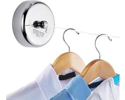 Intrekbare waslijn - Wandmontage lijn - Kleding drogen - Roestvrij staal - 28 meter - Zilver