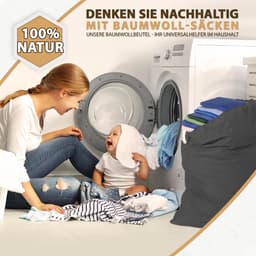 Waszakken 50 x 75 cm van 100% katoen - extra grote waszakken - duurzaam, met trekkoord, wasverzamelaar wasmand kledingzak opslag in grijs — thumbnail 3