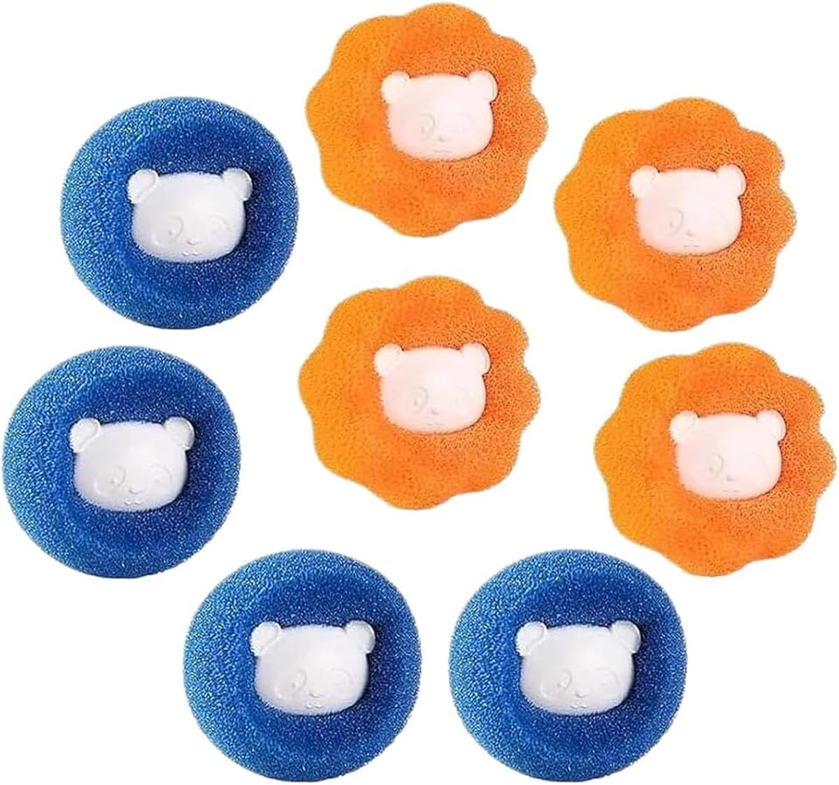 Reserveonderdelen en accessoires voor wasmachines, verpakking met 8 herbruikbare drogerballen, voor het reinigen van dierenharen, kleding en wasgoed, blauw en oranje. — afbeelding 1