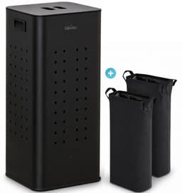 Rilenta Wasmand RVS - 2 Vakken 70L - Uitneembare Waszakken - Met Deksel - Wassorteerder - 2x 35L Compartimenten - Smalle Dubbele Wasmand - Zwart — thumbnail 1