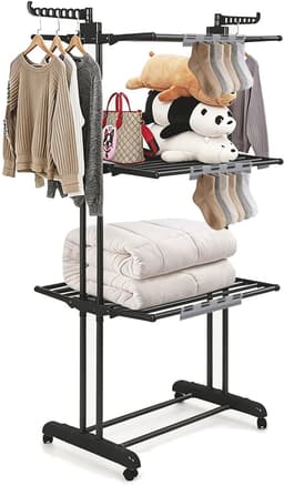 PIPIPOXER- Wasrek Inklapbaar-Droogrek-Staand Droogrek Inklapbaar-Met 3 sokkenclips-Wastoren-Ruimtebesparend Wasrek -75x49x170 CM-Ecologisch Was Drogen-Zwart — thumbnail 1
