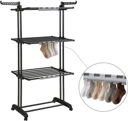 PIPIPOXER- Wasrek Inklapbaar-Droogrek-Staand Droogrek Inklapbaar-Met 3 sokkenclips-Wastoren-Ruimtebesparend Wasrek -75x49x170 CM-Ecologisch Was Drogen-Zwart — thumbnail 3