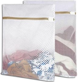 Waszakken voor wasmachine, 2 stuks, waszakken met gouden ritssluiting, wasnet, reizen, opbergtas, organisatiezak voor truien, overhemden, ondergoed (30 x 40 cm) — thumbnail 1