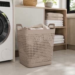 Storage Solutions Wasmand - beige - 48 liter - 40 x 51 cm - kunststof - wasbox - mand voor wasgoed - badkamer — thumbnail 3