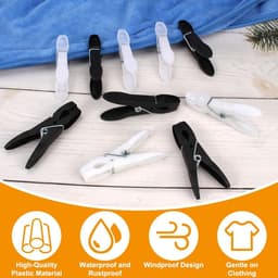 Wasknijpers met Mandje, voor Huis en Tuin Waslijn Wasrek | Windbestendige Kunststof Wasknijpers, met Stabiele Buitenringveer, voor Sokken, Handdoeken, Kleding (Zwart Wit) — thumbnail 2