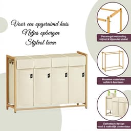 JCP® Wasmand - 200L - Wasmanden - Wasmand 4 Vakken - Beige - 54cm x 36cm x 83cm — thumbnail 2