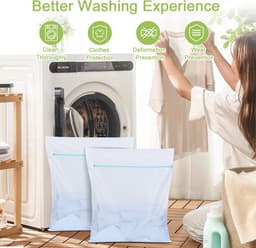2 stuks Dirty Laundry Bag, 50 x 60 cm, waszak met metalen ritssluiting, wasnet voor wasmachine, wasnet, grote waszak voor beha, reizen, blouse, sokken (wit) — thumbnail 3