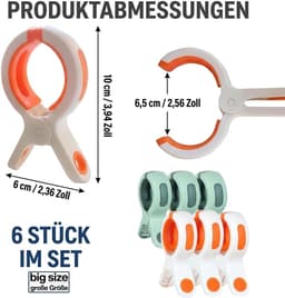 Set van 16 handdoekklemmen voor strand- en ligstoelen, stabiele badhanddoekclips, veelzijdige strandhanddoekklemmen voor kleding, dekens, beddengoed, camping en tuin (6 x groot, 10 x klein) — thumbnail 3
