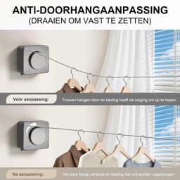 Uitschuifbare Waslijn - Intrekbare Waslijn - Kleding Drogen - Anti-Doorhang Ontwerp - 46 meter - Grijs — thumbnail 4