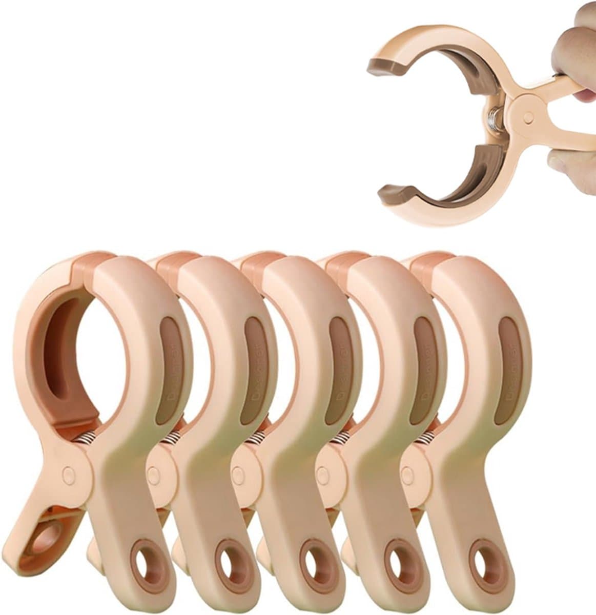 Set van 6 - Winddichte wasknijpers - Winddichte sluitingen - Dekbedovertrekclips - Verdikt PP-materiaal - Winddicht en antislip - Geschikt voor binnen- en buitengebruik - Geschikt voor dekbedden en zware kleding - 10,6*6*2,2 cm - Roze + Koffie — afbeelding 1