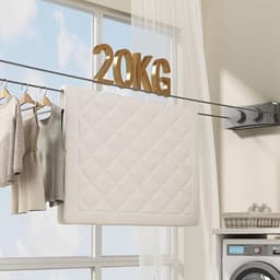 SnelShoppen - Invisiabele Waslijn, Uittrekbare en Verstelbare 5.1 m, Rvs Waslijn met Draaischijf, Geen Boren, Muurbevestiging voor Balkon, Badkamer, U — thumbnail 5