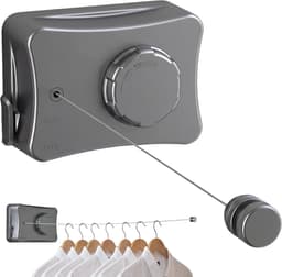 SnelShoppen - Uittrekbare Kledinglijn, Roestvrij Staal, 5.1m Verstelbare Waslijn voor Binnen & Buiten, Ideaal voor Balkon, Berging, Wasruimte (Grijs) — thumbnail 1