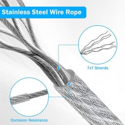 SnelShoppen - 70-delige Waslijn Set 30 m Flexibele Stalen Kabel met 20 Aluminium Moffen, 4 Spanners, 4 Carabiners, PVC Gecoat voor Buiten, Tuin, Campi — thumbnail 3