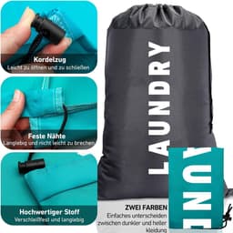 2 Pack Reiswaszakken voor vuile kleding, 91 × 61 cm waszak met trekkoord, grote waszak, capaciteit tas, lange termijn herbruikbaar, perfect voor reizen, vakantie, kamperen, slaapzaal en thuisgebruik — thumbnail 5