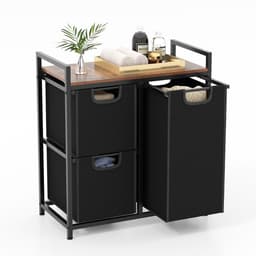 SureDeal® - Wasmand met 3 Vak - 75 L - Metalen Frame - 3 Afneembare Waszakken - 65 -5x33x72 cm - Zwart/Rustiek Bruin — thumbnail 1