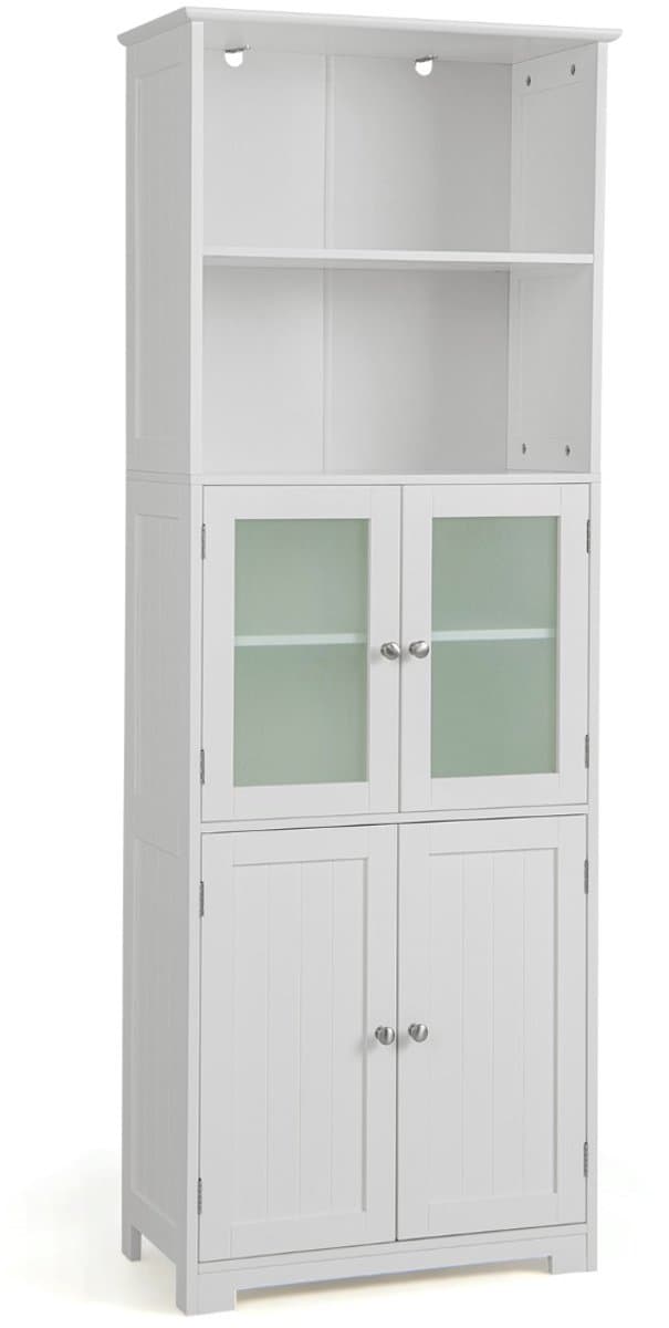 SureDeal® - Badkamerrekk - Hoge Opbergkast - Badkamer Vrijstaande Keukenkasten - Kasten Open Vakken - Verstelbare Planken - 60x30x163 cm - Wit — afbeelding 1