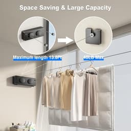 Fil Double Linge Extérieur Intraakbare Ondersteuning Wandschilderij, Uitbreidbare Koord A Linge Intraakbare Interieur Etendoir Linge Exterieur Etendoir Mural Exterieur Sechoir Mural Interieur 4.2m (Zwart) — thumbnail 4