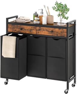 Mura Wasmand - Wassorteerder - Wasmanden - Wasbox - Kleding Mand - Waszak - Laundry Basket - 3 Wasvakken - 2 Lades - Hout/Stof — thumbnail 3