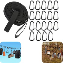 Ophangkoordenset - Kledingdraad voor drogen - Buitendraad om kleding te drogen - Tentophangkoord - Met haak - Stevig - Draagbaar - Opslagaccessoires - Geschikt voor buiten, kamperen, tent (590*4cm) — thumbnail 1