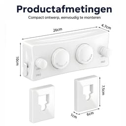 Waslijn Uittrekbaar - 2x 5,1 m (tot 10,2 m) - Wit - Aluminium & Staalkabel - 20 kg - Binnen en Buiten - Zonder Boren te Monteren, Ruimtebesparend — thumbnail 3