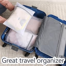 Linnen Waszak Set van 2 - Antideformatie Mesh Waszakken voor Kleding, Ondergoed en Shirts - Vierkante Opbergzak met Rits in Grijs en Wit, M/L Formaat — thumbnail 3