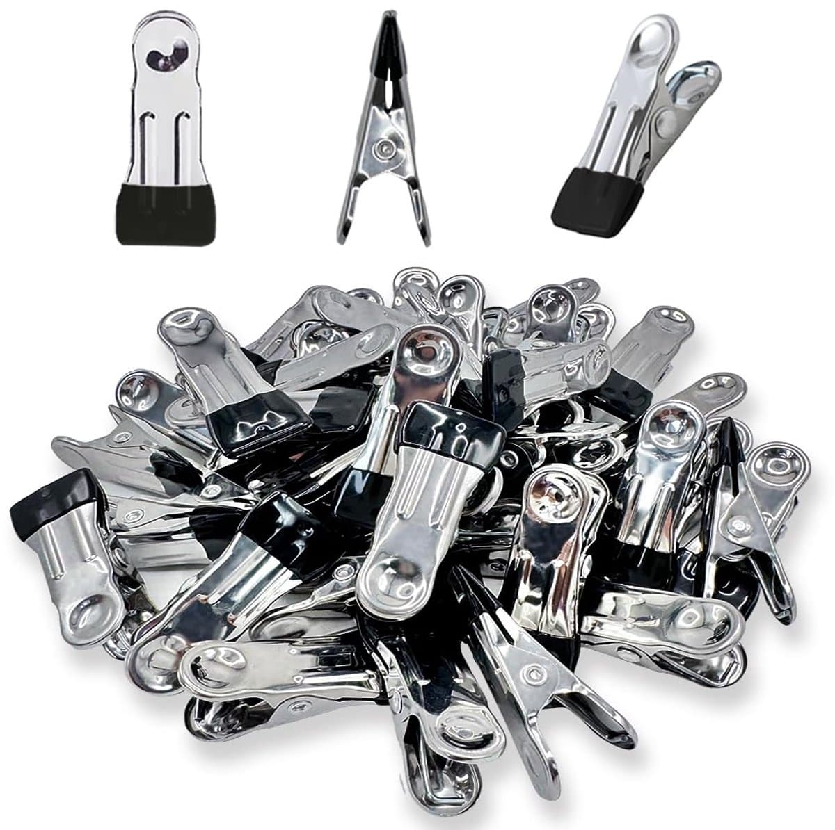QTTVBTNA -Wasknijpers - Set van 30 - Roestvrijstalen Knijpers - Zwart, roestvrij, waterbestendig, windbestendig - Sterke veer, antislip rubberen coating - Multifunctioneel voor kleding, handdoeken, snacks en foto's - Voor thuis en reis — afbeelding 1