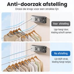 Waslijn Uittrekbaar - 2x 5,1 m (tot 10,2 m) - Zwart - Aluminium & Staalkabel - 20 kg - Binnen en Buiten - Zonder Boren te Monteren, Ruimtebesparend — thumbnail 4