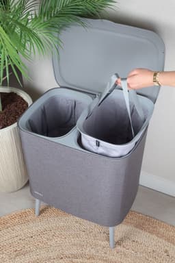 Novici wasmand grijs 60L - wasmand op pootjes - wasmand op poten - wassorteerder met 2 vakken - wasbox - grijze wasmand — thumbnail 2