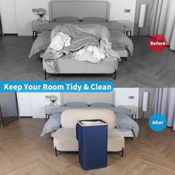 efluky Wasmand met deksel 100 liter, grote wasmand, bamboe 100 l hoge wasmand vuilwasemmer emmer vuile kleding tas, blauw — thumbnail 5