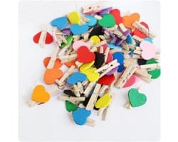 Houten Wasknijpers - Mini Knijpers Fotoclip - Decoratief Ophangen - Hartvormig Natuurlijk Hout - 200 stuks 3 cm - Gemengde Kleuren