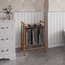 MIVRAY Wasmand – 90 Liter 3 Vakken Met Wielen – 83 x 60 x 40 cm – Bamboe – Houtskool En Naturel – Uitneembare Waszak — thumbnail 4