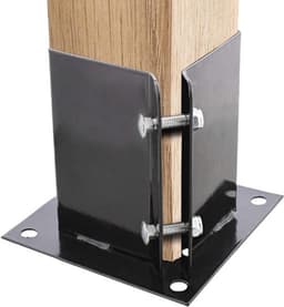 - Stalen paalbeugel - Bevestigingsbout - 91x91x150mm - Roestvrijstalen bevestigingsmiddelen - Corrosiebestendige grondpenbeugel - Voorgeboorde gaten - Zwarte - Robuust - Geschikt voor paalmontage — thumbnail 2